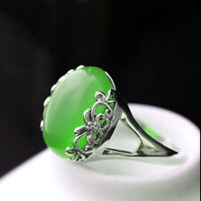 Green Jade Rings 925 Silver Gemstone Jewelry Women Adjustable Ring Natural