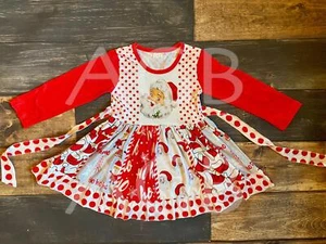 Christmas Santa Long Sleeve Twirly Dress - Festive Holiday Dress for Girls - Picture 1 of 1