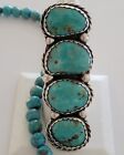 OLD PAWN Vintage BLUE GRN BIG 4 Stone Turquoise in STERLING Navajo Ring SZ 12.5