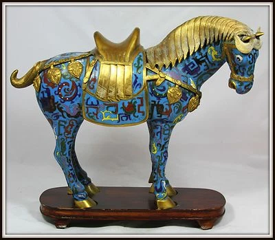 ROYAL PALACE "Gilt Bronze Cloisonne Tang Horse" ZODIAC w Stand (13" H x 14.5" W) - Image 1 of 4