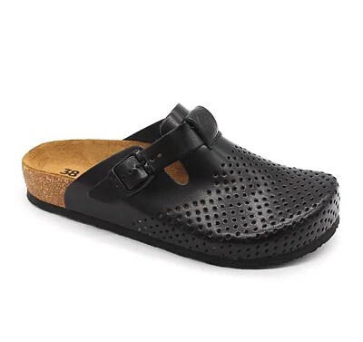 Leon 4250 Damen Damen Leder Slipper Sandalen Pantoletten Clogs Hausschuhe, schwarz - Bild 1 von 4