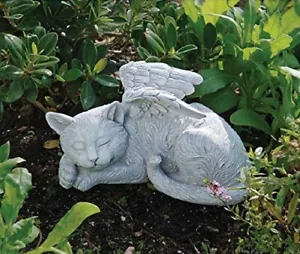 Memorial Cat Angel Statue Resin Sculpture Pet Garden Marker Outdoor Kitten Wings - Picture 1 of 7