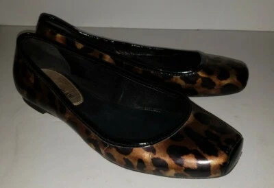 ANTONIO MELANI Negro Marrón Leopardo Estampado Animal Charol Pisos 8.5 Foto 1 de 4