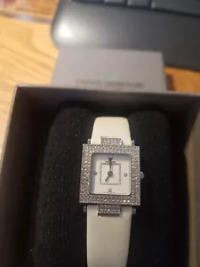 Swarovski Rare Vintage Ladies Square White Face Watch, Leather Strap, Exc Cond - Picture 1 of 18