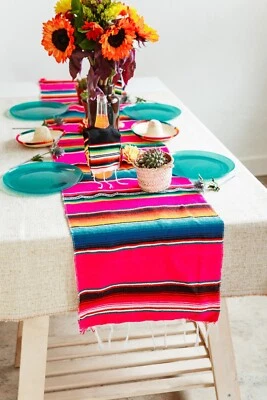 FIESTA MULTI Rosa Caliente MESA CORREDOR SUROESTE 14"x72" Serape Fiesta Decoración Foto 1 de 2