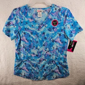 Scrubstar Women's size MEDIUM Winter Scrubs Top Aurora Snowflake Blue Pink - NEW - Picture 1 of 4
