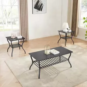 Modern Style 3-Piece Coffee Table Set Rectangle Coffee Table with 2 Square End S - Picture 1 of 5