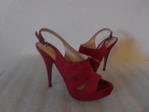 Sz. 6.5  Prada Red Suede Platform Heel Slingback Sandal Pumps Open Toe Shoes - Picture 1 of 9