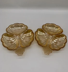 Vintage Marigold Glass Jeanette Iridescent Clover Fruit & Nut Bowls Platter - Picture 1 of 12