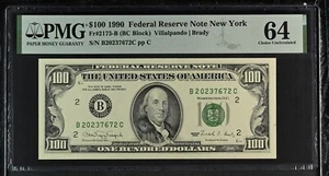 Hundred 100 $ Dollar Bill Small head $100 PMG 64 Uncirculated UNC 1990 - Picture 1 of 2