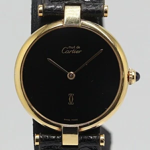 Cartier Must Vendome SV925 QZ Black Gold Men's Wristwatch Watch Used Japan F/S - Picture 1 of 5