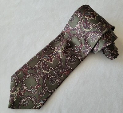Corbata Oscar de la Renta Para Hombre Verde Oliva Paisley Hecha en EE. UU. 100% Seda Foto 1 de 4