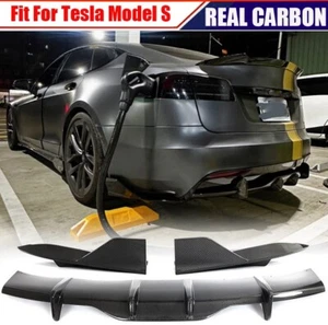 Fits Tesla Model S 2021-2023 REAL Carbon Rear Bumper Diffuser Splitters Lip Fins - Picture 1 of 16