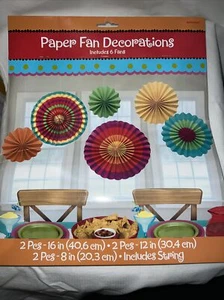 Fiesta Paper Hanging Fan Decorations Set - Picture 1 of 3