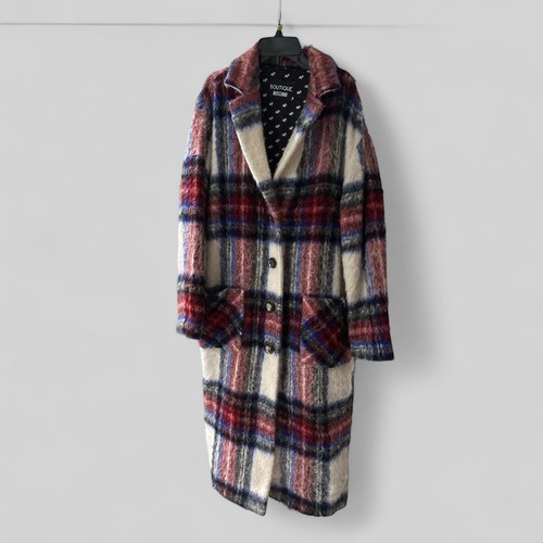 Boutique Moschino Cappotto di Lana Fuzzy a Quadri Motivo a Quadri Oversize Taglia XL