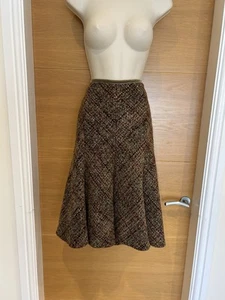 Marks & Spencer Ladies Brown Thick Tweed Flare Wool Mix Lined Skirt Size 14 Long - Picture 1 of 16