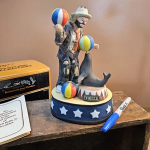 Seltene FLAMBRO Emmett Kelly Jr "SEAL'S BALL MUSICBOX" Porzellan CLOWN ☆ Retired - Bild 1 von 4