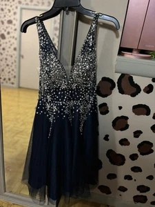 Size 4 Brand New- JJ’s House Prom Formal Dress- Dark Navy Blue with Sequins - Picture 1 of 9