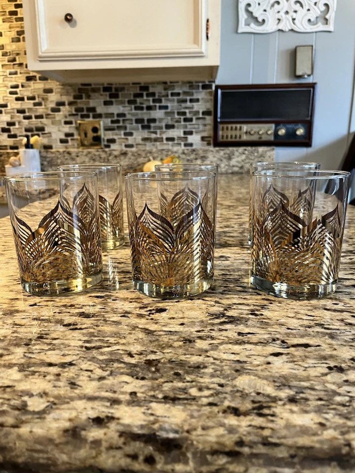 Georges Briard Set of 6 vtg Gold Design whiskey Lowball old fashioned glasses - Image 1 of 4