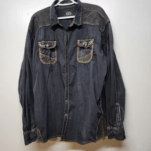 BKE Buckle Black Shirt Mens 3XL Athletic Fit Long Sleeve Black Gray - Picture 1 of 3