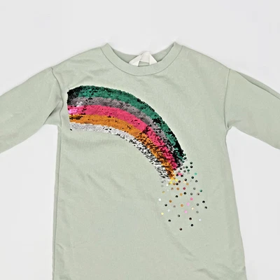 Color Changing Rainbow Sequin Green Dress Girls Size 5-6 - Image 1 of 4