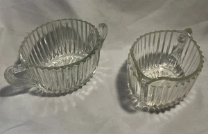 Vintage Anchor Hocking Open Creamer And Sugar Bowl Queen Mary Ribbed Glass - Picture 1 of 7