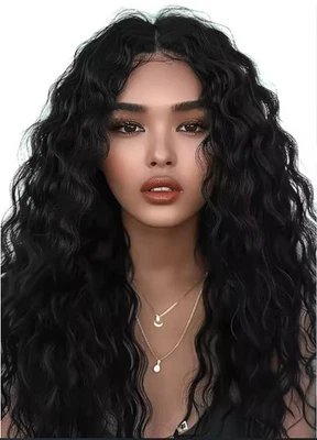 Full Lace Front Black Water Wave Wigs 100% Human Hair Wigs Curly Wigs for Women  - Image 1 of 4