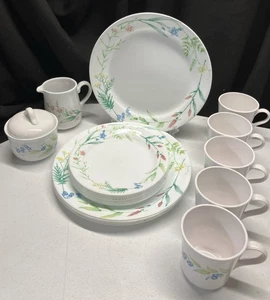 "Corelle My Garden 5-10"" platos 8 platos de ensalada/pan, 5 tazas/tazas y crema y azúcar" - Imagen 1 de 8