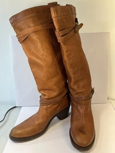 Frye Jane Strappy Leather Women's High Tall Riding Boots Size 10. Brown Spot - Picture 1 of 11