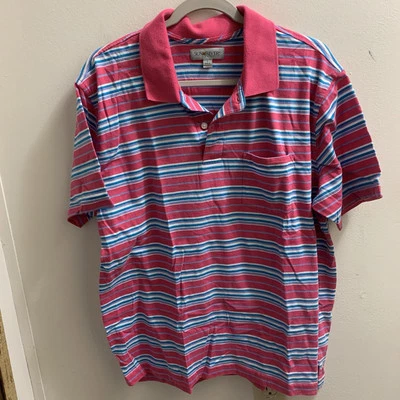 Sun River Polo Shirt Large Pit To Pit 23” Length 28” Short Sleeves Pink Stripe - Image 1 of 3