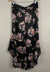 Pantalones de satén Elevenses para mujer 6 negros florales con volantes abertura lateral pierna ancha  - Imagen 1 de 8