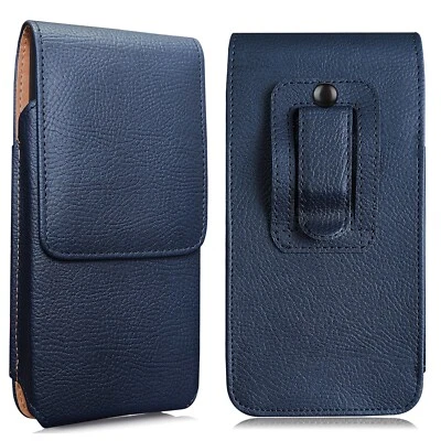 Dark Blue Vertical Leather Holster Belt Clip Case Cover For Apple iPhone 16 Plus - Image 1 of 4
