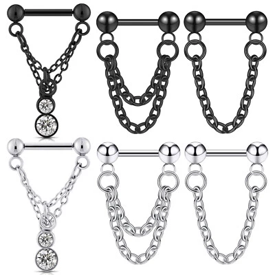 2x Chain Dangle Nose Septum Ring 316L-Steel Helix Cartilage Earring Piercing 16G - Image 1 of 4
