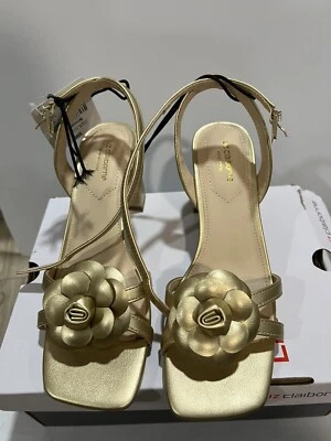 Sandalias de Tacón LIZ CLAIBORNE Hawes con Detalle de Flores Dorado Claro 6.5M Foto 1 de 4