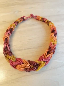 Beautiful Fall or Autumn Multi Bead Orange & Brown Necklace 22 in - Picture 1 of 5
