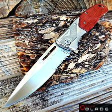 9” Tactical Spring Assisted Red Wood Handle OPEN Folding Blade POCKET Knife