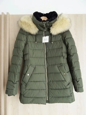 ZARA KHAKI GREEN SORONA DUPONT WATER REPELLENT HOODED PUFFER COAT SIZE XS UK 6/8 - Image 1 of 4