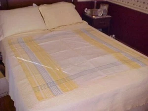 TABLECLOTH, BLUE and YELLOW PLAID on WHITE, VINTAGE - Picture 1 of 5
