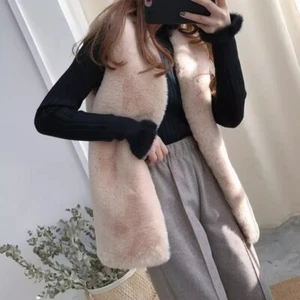 Women Faux Rabbit Fur Waistcoat Gilet Jacket Coat Furry Fluffy Shaggy Plush Vest - Picture 1 of 11
