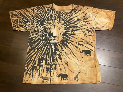 Vintage Lion T-Shirt Size L ALL OVER PRINT Gildan Wildlife Safari Animals - Image 1 of 4