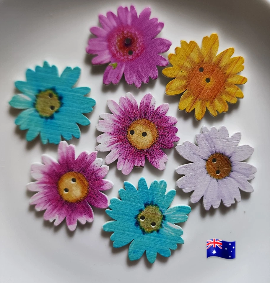 25pcs 33mm Mix Colours Flower Daisy Pattern 2 Hole Buttons - Image 1 of 1