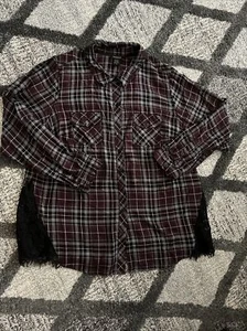 Torrid Shirt Women’s 2 Purple Long Sleeve Plaid Button Front Lace - Picture 1 of 5
