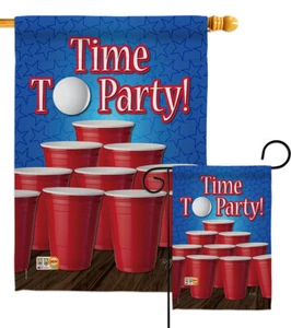 Time To Party! Beverages Beer Pong Good Red Cup Garden House Yard Flag - Picture 1 of 13