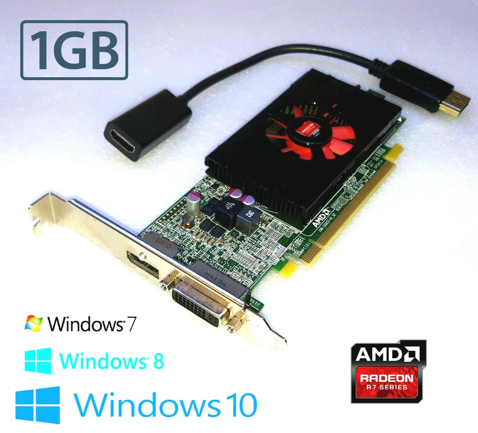 HP Compaq Pro 6000 6200 6250 6300 Tower HD 1GB DVI DP HDMI 128-Bit Video Card - Image 1 of 1