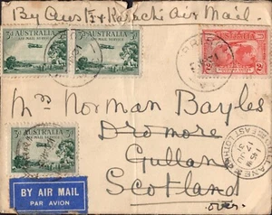 1931 Australia Victoria To Scotland Flight Cover, 4 Stamps Inc Kangaroo, GC - Bild 1 von 1