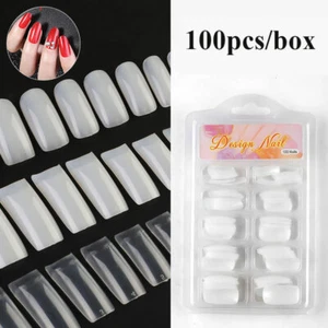 Coffin Fake False Nails Tips Long Square French Natural Transparent 100 Pcs DI ∂ - Picture 1 of 18