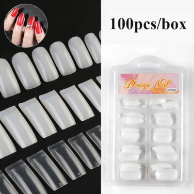 Coffin Fake False Nails Tips Long Square French Natural Transparent 100 Pcs DI ∂ - Image 1 of 4