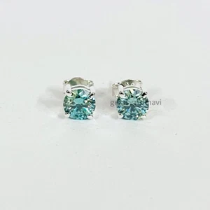 Tachuelas solitarias de diamantes tratados azules de 2 quilates en acabado de oro blanco ¡Certificado VVS1! - Imagen 1 de 5