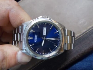 Men's Citizen Quartz Blue Dial watch Wrist 7 7/8 inches Mexico Mexican Spanish - Picture 1 of 12