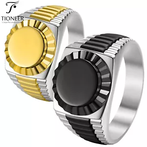 Anillo clásico estilo Rolex 316L acero inoxidable techo plano de dos tonos con grabado gratuito - Imagen 1 de 15